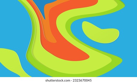 Abstract 3D paper cut art. Colorful background  with wavy layered paper craft. Artistic vector cut out shapes with realistic shadow. Bright carving texture. Topography relief imitation.