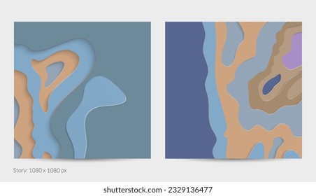 Abstract 3D paper cut art. Colorful background  with wavy layered paper craft. Artistic vector cut out shapes with realistic shadow. Bright carving texture. Topography relief imitation.