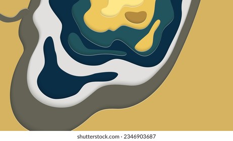 Abstract 3D paper cut art. Colorful background  with wavy layered paper craft. Artistic vector cut out shapes with realistic shadow. Bright carving texture. Topography relief imitation.