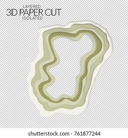 Abstract 3D paper cut art shape. Vector  paper cut layers create topography map concept or smooth origami paper carving craft. Wavy layered material design paper art isolated design element.