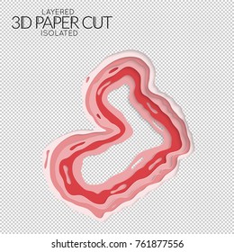 Abstract 3D paper cut art shape. Vector  paper cut layers create topography map concept or smooth origami paper carving craft. Wavy layered material design paper art isolated design element.