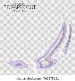 Abstract 3D paper cut art shape. Vector  paper cut layers create topography map concept or smooth origami paper carving craft. Wavy layered material design paper art isolated design element.