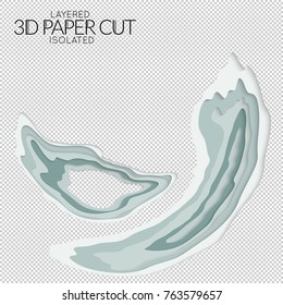 Abstract 3D paper cut art shape. Vector  paper cut layers create topography map concept or smooth origami paper carving craft. Wavy layered material design paper art isolated design element.