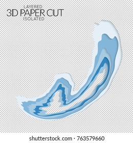 Abstract 3D paper cut art shape. Vector  paper cut layers create topography map concept or smooth origami paper carving craft. Wavy layered material design paper art isolated design element.