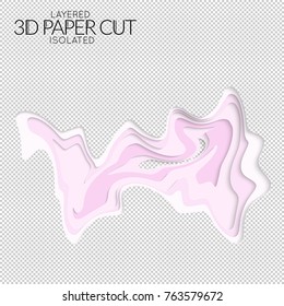 Abstract 3D paper cut art shape. Vector  paper cut layers create topography map concept or smooth origami paper carving craft. Wavy layered material design paper art isolated design element.