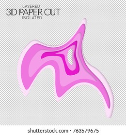 Abstract 3D paper cut art shape. Vector  paper cut layers create topography map concept or smooth origami paper carving craft. Wavy layered material design paper art isolated design element.