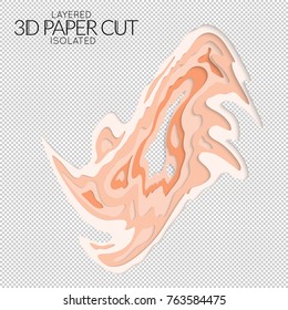 Abstract 3D paper cut art shape. Vector  paper cut layers create topography map concept or smooth origami paper carving craft. Wavy layered material design paper art isolated design element.