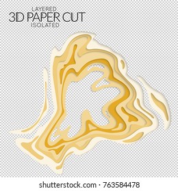 Abstract 3D paper cut art shape. Vector  paper cut layers create topography map concept or smooth origami paper carving craft. Wavy layered material design paper art isolated design element.
