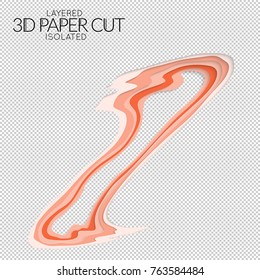 Abstract 3D paper cut art shape. Vector  paper cut layers create topography map concept or smooth origami paper carving craft. Wavy layered material design paper art isolated design element.