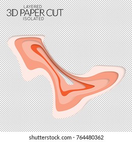 Abstract 3D paper cut art shape. Vector  paper cut layers create topography map concept or smooth origami paper carving craft. Wavy layered material design paper art isolated design element.