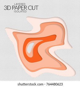 Abstract 3D paper cut art shape. Vector  paper cut layers create topography map concept or smooth origami paper carving craft. Wavy layered material design paper art isolated design element.