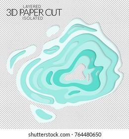 Abstract 3D paper cut art shape. Vector  paper cut layers create topography map concept or smooth origami paper carving craft. Wavy layered material design paper art isolated design element.