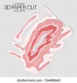 Abstract 3D paper cut art shape. Vector  paper cut layers create topography map concept or smooth origami paper carving craft. Wavy layered material design paper art isolated design element.