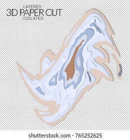 Abstract 3D paper cut art shape. Vector  paper cut layers create topography map concept or smooth origami paper carving craft. Wavy layered material design paper art isolated design element.