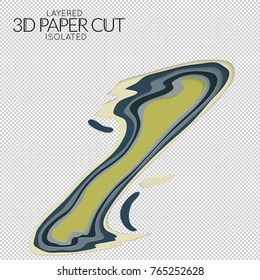 Abstract 3D paper cut art shape. Vector  paper cut layers create topography map concept or smooth origami paper carving craft. Wavy layered material design paper art isolated design element.