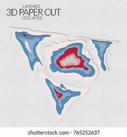 Abstract 3D paper cut art shape. Vector  paper cut layers create topography map concept or smooth origami paper carving craft. Wavy layered material design paper art isolated design element.