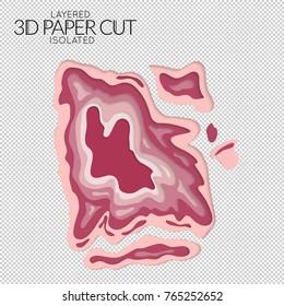Abstract 3D paper cut art shape. Vector  paper cut layers create topography map concept or smooth origami paper carving craft. Wavy layered material design paper art isolated design element.