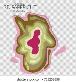 Abstract 3D paper cut art shape. Vector  paper cut layers create topography map concept or smooth origami paper carving craft. Wavy layered material design paper art isolated design element.