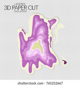 Abstract 3D paper cut art shape. Vector  paper cut layers create topography map concept or smooth origami paper carving craft. Wavy layered material design paper art isolated design element.