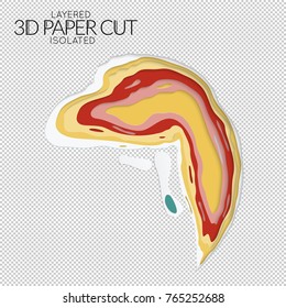 Abstract 3D paper cut art shape. Vector  paper cut layers create topography map concept or smooth origami paper carving craft. Wavy layered material design paper art isolated design element.