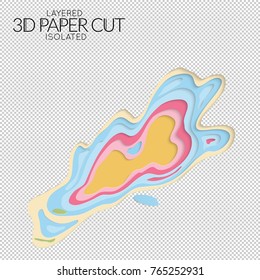 Abstract 3D paper cut art shape. Vector  paper cut layers create topography map concept or smooth origami paper carving craft. Wavy layered material design paper art isolated design element.