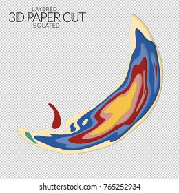 Abstract 3D paper cut art shape. Vector  paper cut layers create topography map concept or smooth origami paper carving craft. Wavy layered material design paper art isolated design element.
