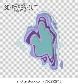 Abstract 3D paper cut art shape. Vector  paper cut layers create topography map concept or smooth origami paper carving craft. Wavy layered material design paper art isolated design element.