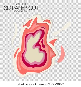 Abstract 3D paper cut art shape. Vector  paper cut layers create topography map concept or smooth origami paper carving craft. Wavy layered material design paper art isolated design element.
