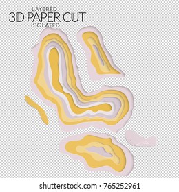 Abstract 3D paper cut art shape. Vector  paper cut layers create topography map concept or smooth origami paper carving craft. Wavy layered material design paper art isolated design element.