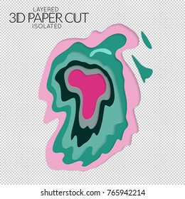 Abstract 3D paper cut art shape. Vector  paper cut layers create topography map concept or smooth origami paper carving craft. Wavy layered material design paper art isolated design element.