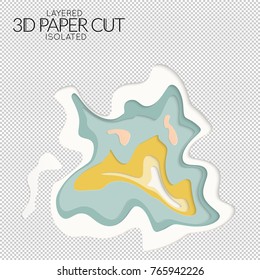 Abstract 3D paper cut art shape. Vector  paper cut layers create topography map concept or smooth origami paper carving craft. Wavy layered material design paper art isolated design element.