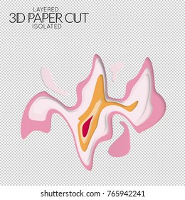 Abstract 3D paper cut art shape. Vector  paper cut layers create topography map concept or smooth origami paper carving craft. Wavy layered material design paper art isolated design element.