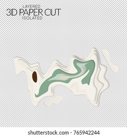 Abstract 3D paper cut art shape. Vector  paper cut layers create topography map concept or smooth origami paper carving craft. Wavy layered material design paper art isolated design element.
