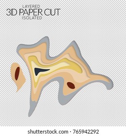 Abstract 3D paper cut art shape. Vector  paper cut layers create topography map concept or smooth origami paper carving craft. Wavy layered material design paper art isolated design element.