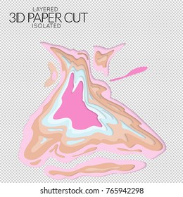 Abstract 3D paper cut art shape. Vector  paper cut layers create topography map concept or smooth origami paper carving craft. Wavy layered material design paper art isolated design element.