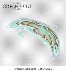 Abstract 3D paper cut art shape. Vector  paper cut layers create topography map concept or smooth origami paper carving craft. Wavy layered material design paper art isolated design element.