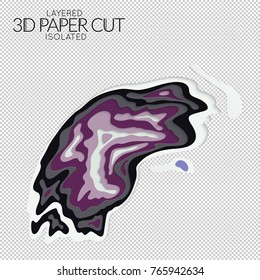 Abstract 3D paper cut art shape. Vector  paper cut layers create topography map concept or smooth origami paper carving craft. Wavy layered material design paper art isolated design element.