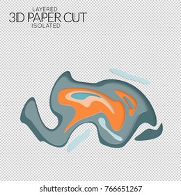 Abstract 3D paper cut art shape. Vector  paper cut layers create topography map concept or smooth origami paper carving craft. Wavy layered material design paper art isolated design element.