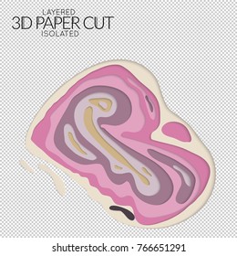 Abstract 3D paper cut art shape. Vector  paper cut layers create topography map concept or smooth origami paper carving craft. Wavy layered material design paper art isolated design element.
