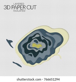 Abstract 3D paper cut art shape. Vector  paper cut layers create topography map concept or smooth origami paper carving craft. Wavy layered material design paper art isolated design element.