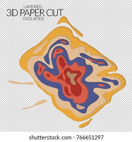 Abstract 3D paper cut art shape. Vector  paper cut layers create topography map concept or smooth origami paper carving craft. Wavy layered material design paper art isolated design element.