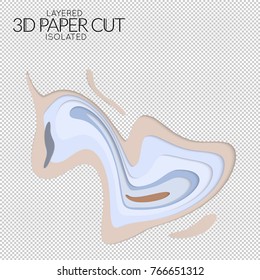 Abstract 3D paper cut art shape. Vector  paper cut layers create topography map concept or smooth origami paper carving craft. Wavy layered material design paper art isolated design element.