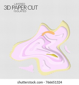 Abstract 3D paper cut art shape. Vector  paper cut layers create topography map concept or smooth origami paper carving craft. Wavy layered material design paper art isolated design element.