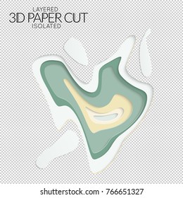 Abstract 3D paper cut art shape. Vector  paper cut layers create topography map concept or smooth origami paper carving craft. Wavy layered material design paper art isolated design element.