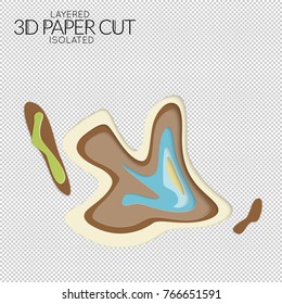 Abstract 3D paper cut art shape. Vector  paper cut layers create topography map concept or smooth origami paper carving craft. Wavy layered material design paper art isolated design element.