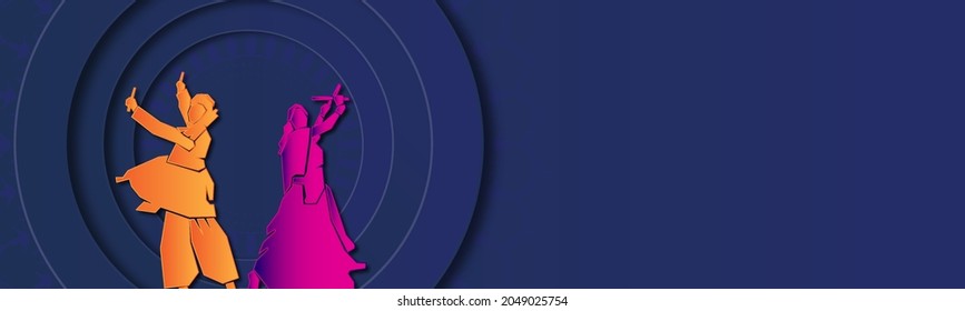 Abstract 3d paper cut Dandiya night celebration on navratri. WEB PAGE,POSTER,BANNER.