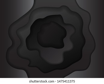 Abstract 3d paper cut effect. Black background.  Vector illustration