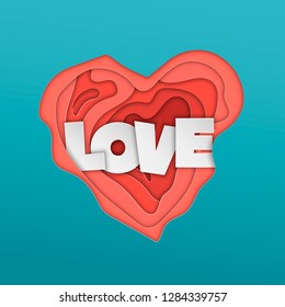 Abstract 3D paper cut heart. Concept Valentines day, love, wedding celebration. Vector illustration.