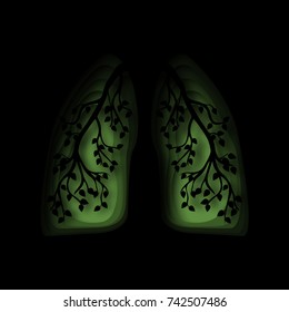abstract 3d paper cut illustration of green human healthy lungs with branch and leaves. 