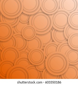 Abstract 3d paper cut origami circles with drop shadows. Modern orange background. Vector illustration.